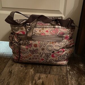 Coach Bandana Butterfly Graffiti  Multifunctional Tote or Diaper Bag with Silver